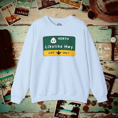Signs of Wanderlust, Likelike Highway, Exit Only, Hawaii Crewneck Light Blue / S