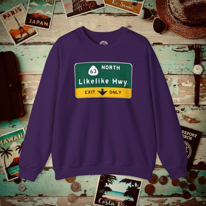Signs of Wanderlust, Likelike Highway, Exit Only, Hawaii Crewneck Purple / S