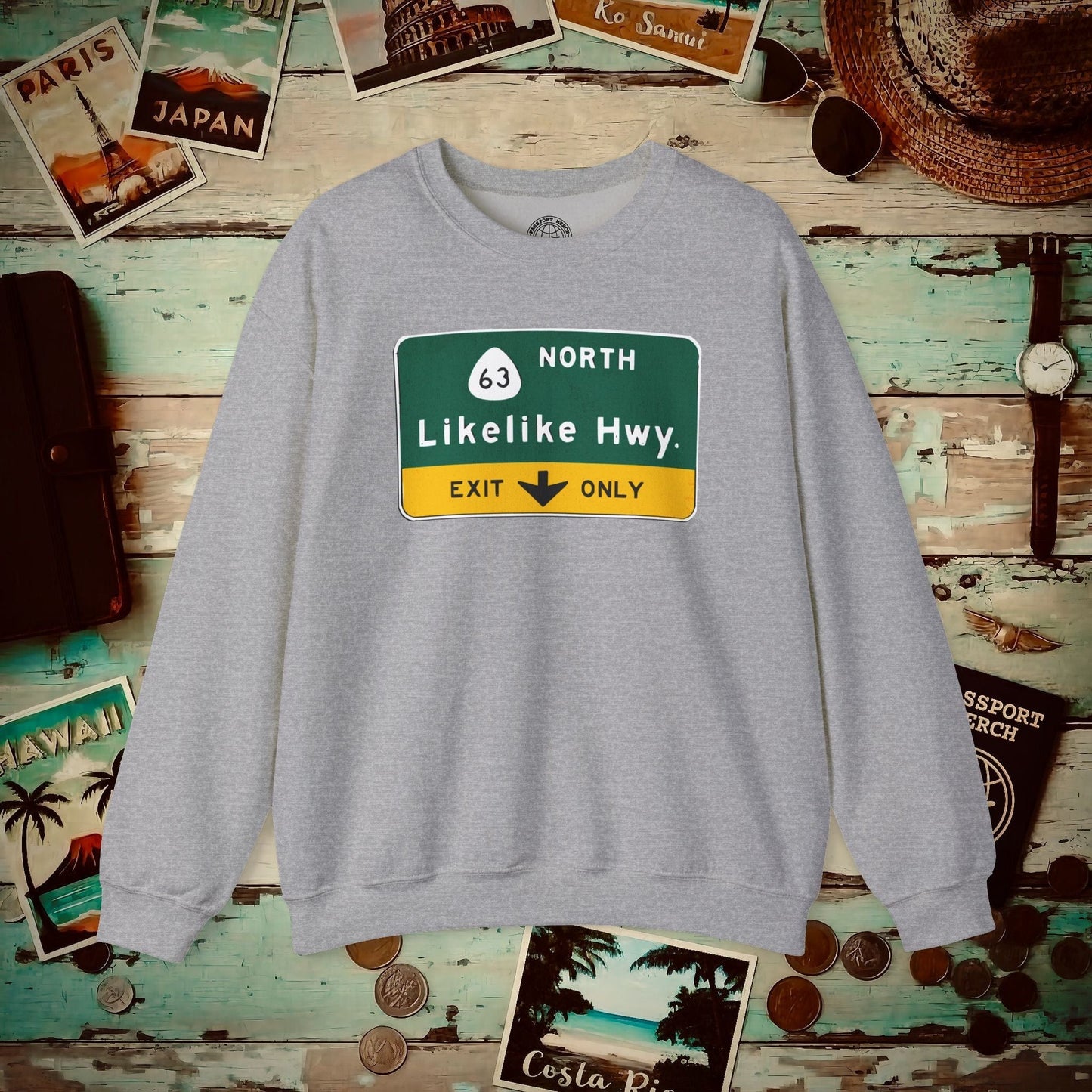 Signs of Wanderlust, Likelike Highway, Exit Only, Hawaii Crewneck Sport Grey / S