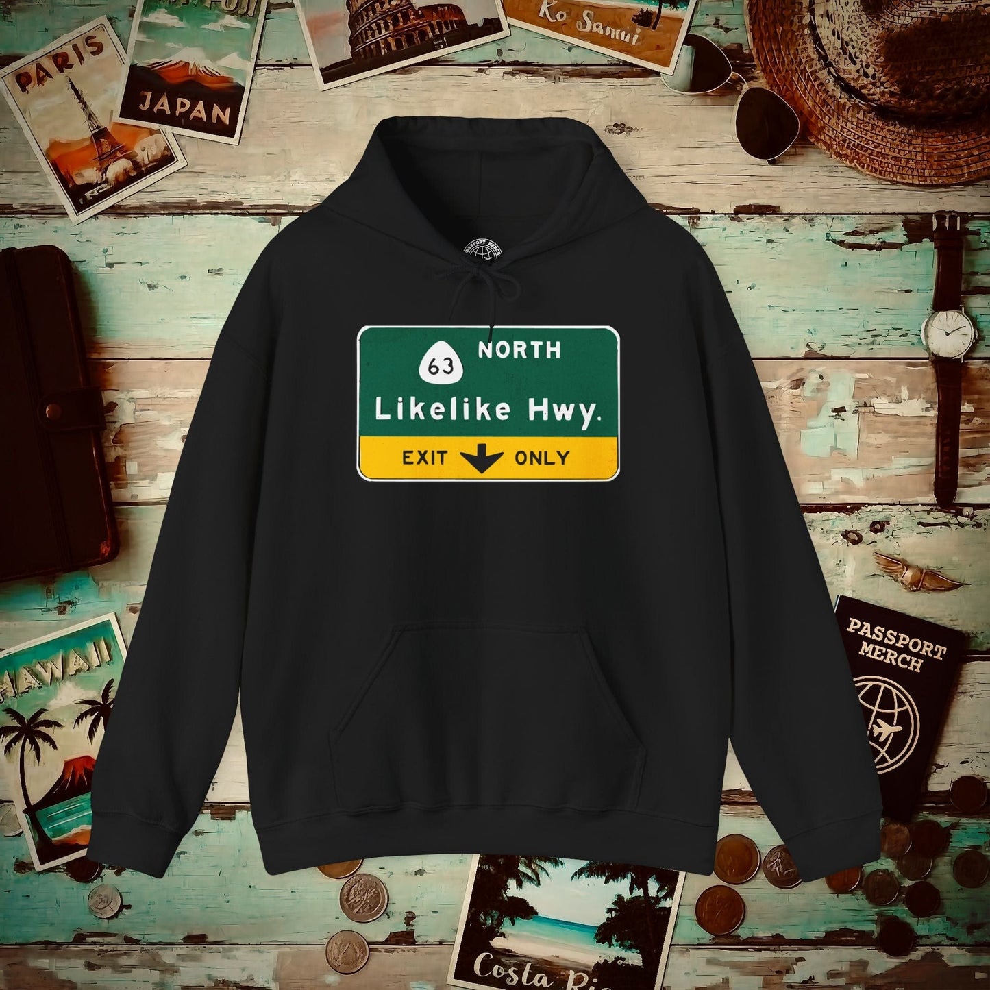 Signs of Wanderlust, Likelike Highway, Exit Only, Hawaii Hoodie Black / S