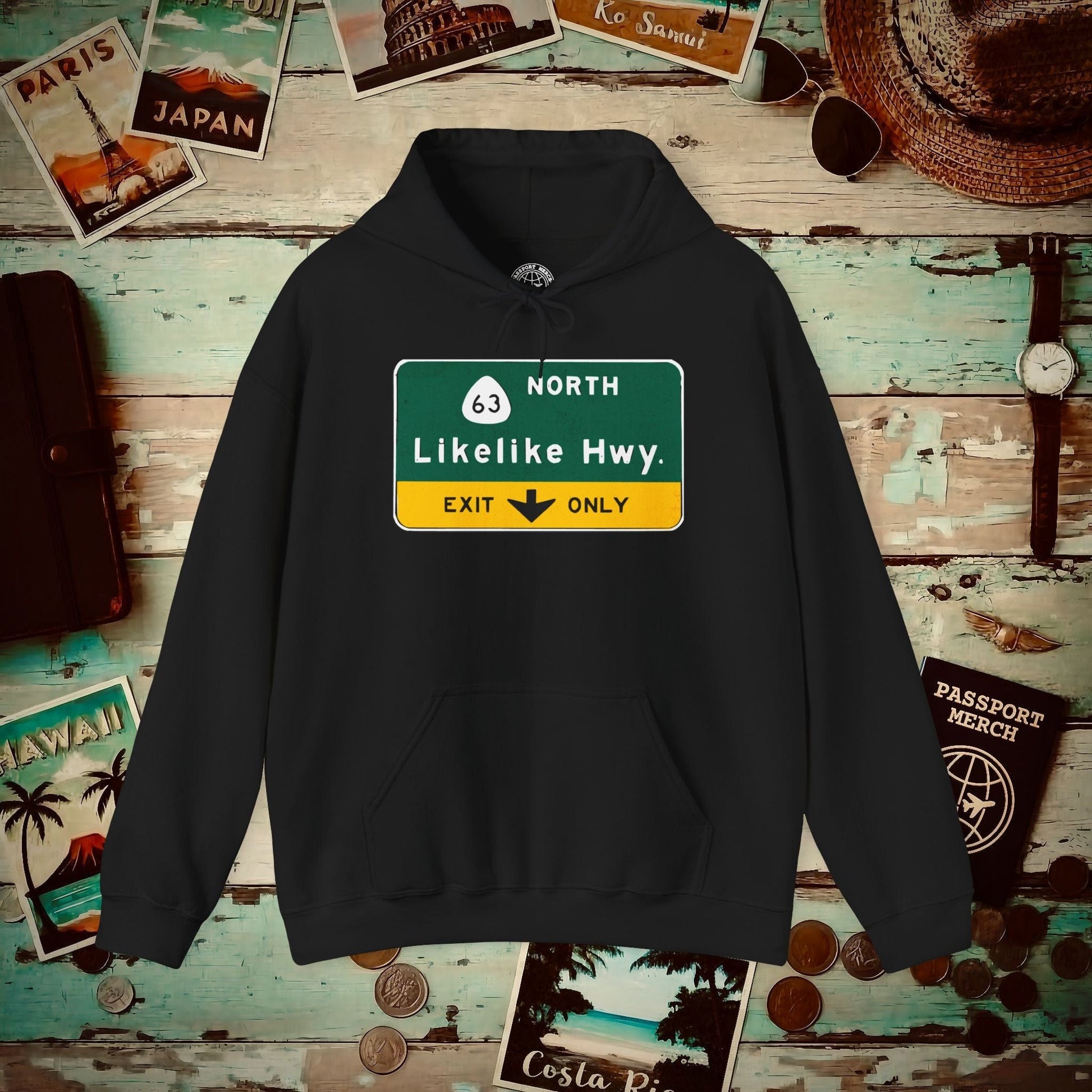 Signs of Wanderlust, Likelike Highway, Exit Only, Hawaii Hoodie Black / S