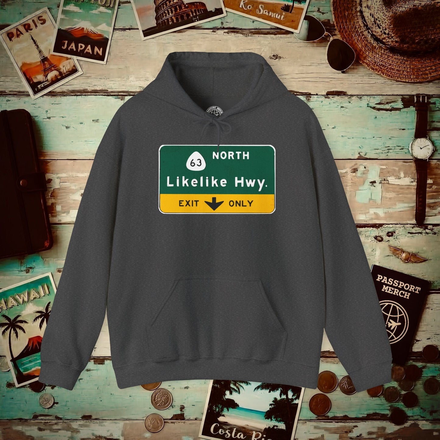 Signs of Wanderlust, Likelike Highway, Exit Only, Hawaii Hoodie Dark Heather / S