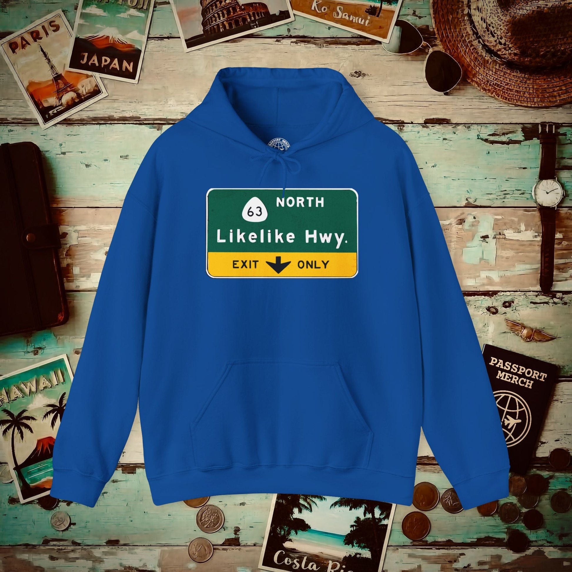 Signs of Wanderlust, Likelike Highway, Exit Only, Hawaii Hoodie Royal / S