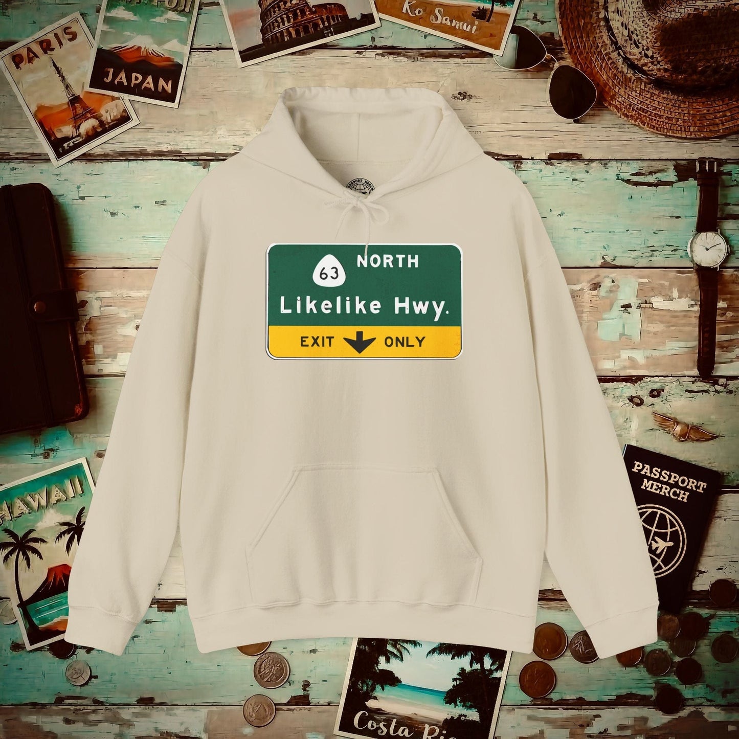 Signs of Wanderlust, Likelike Highway, Exit Only, Hawaii Hoodie Sand / S