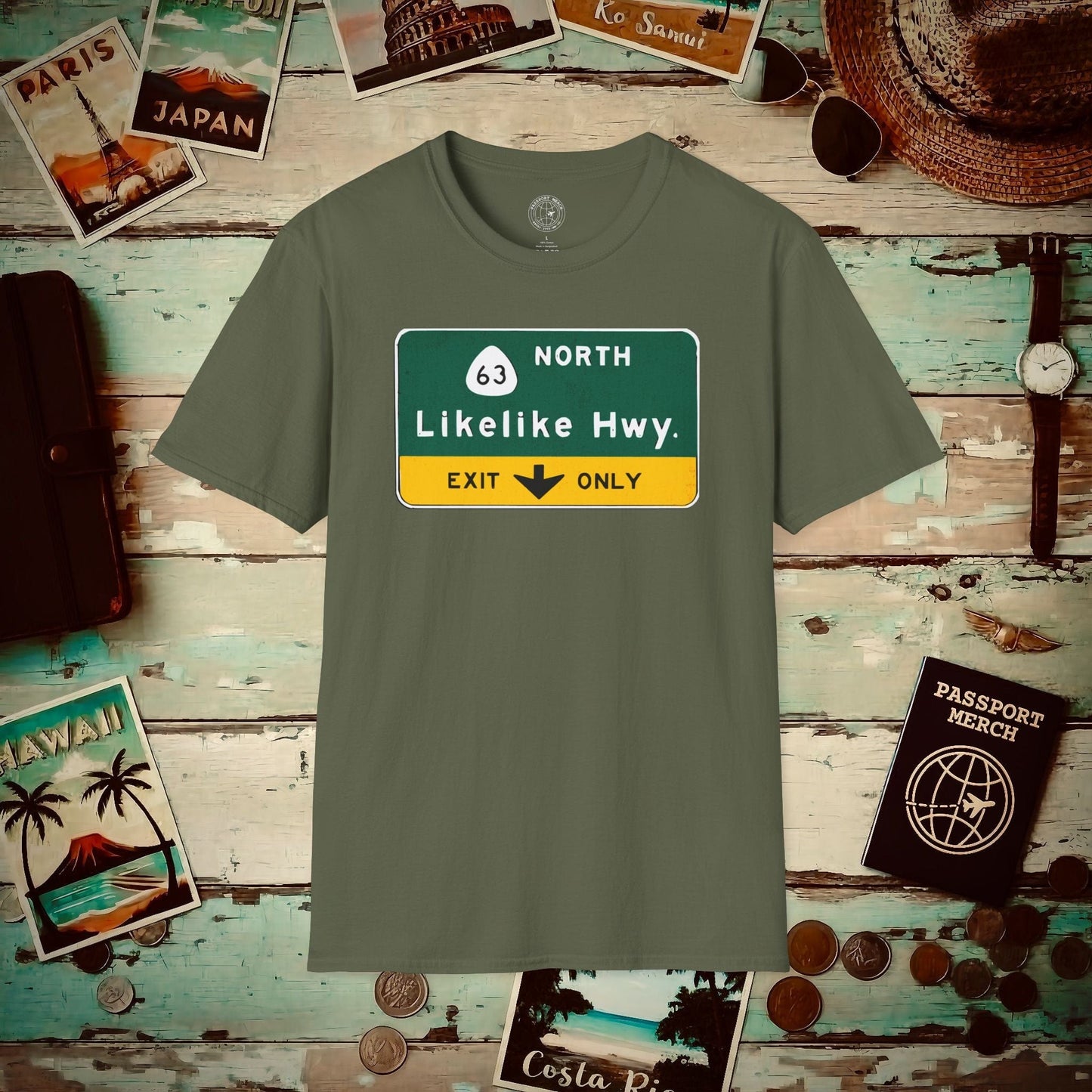 Signs of Wanderlust, Likelike Highway, Exit Only, Hawaii T-Shirt Military Green / S