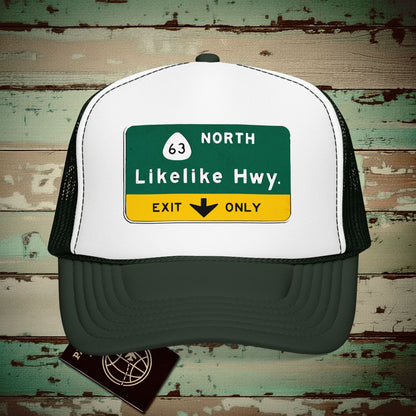 Signs of Wanderlust, Likelike Highway, Exit Only, Hawaii Trucker Hat Dark Green / White / Dark Green / One size