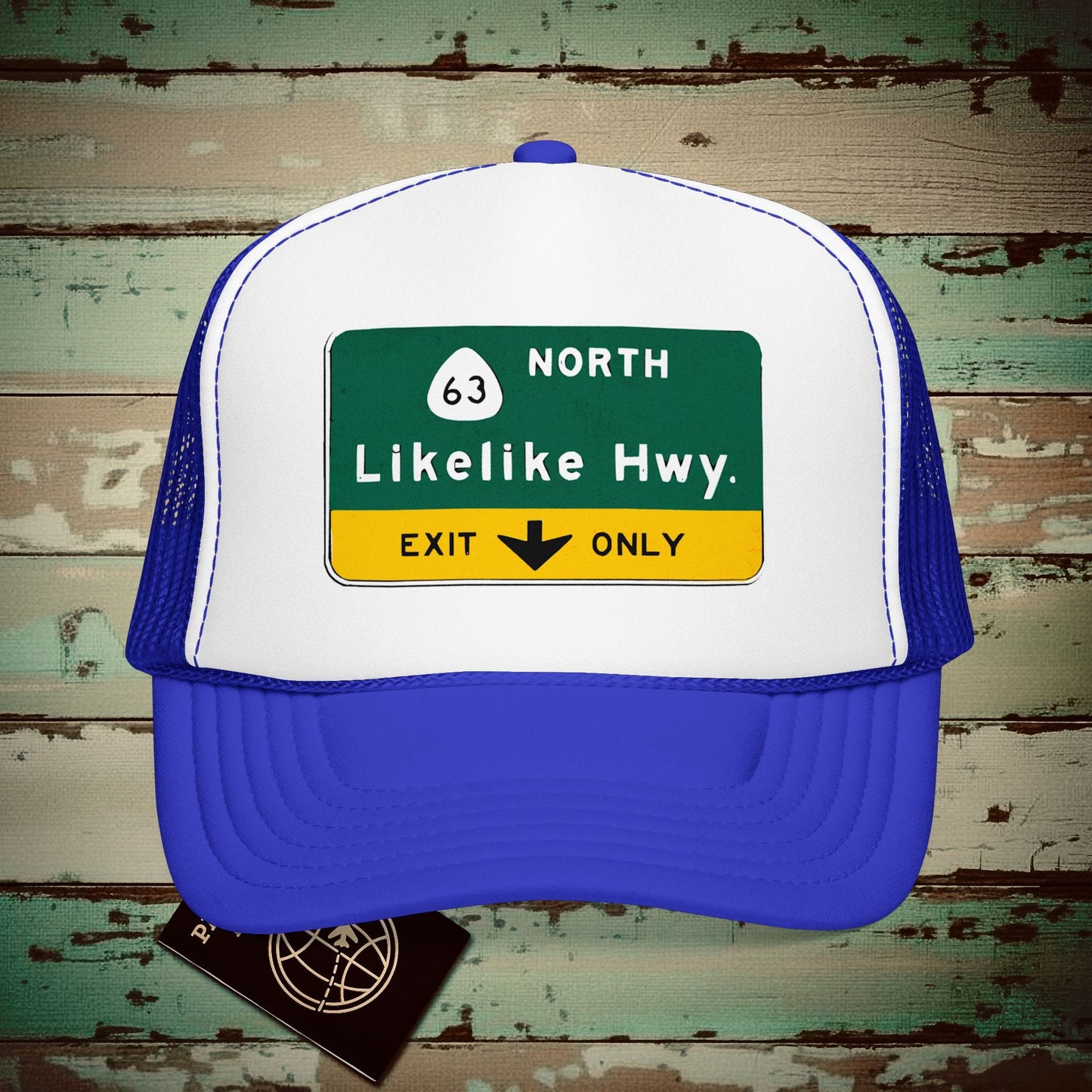 Signs of Wanderlust, Likelike Highway, Exit Only, Hawaii Trucker Hat Royal / White / Royal / One size