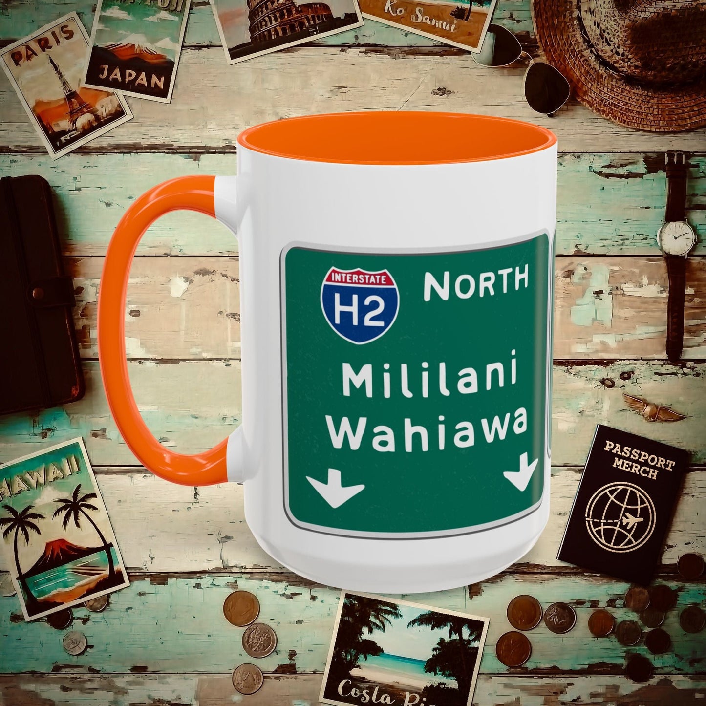 Signs of Wanderlust, Pearl City/Waimalu Exit 10, Hawaii 15oz Mug Orange / 15oz