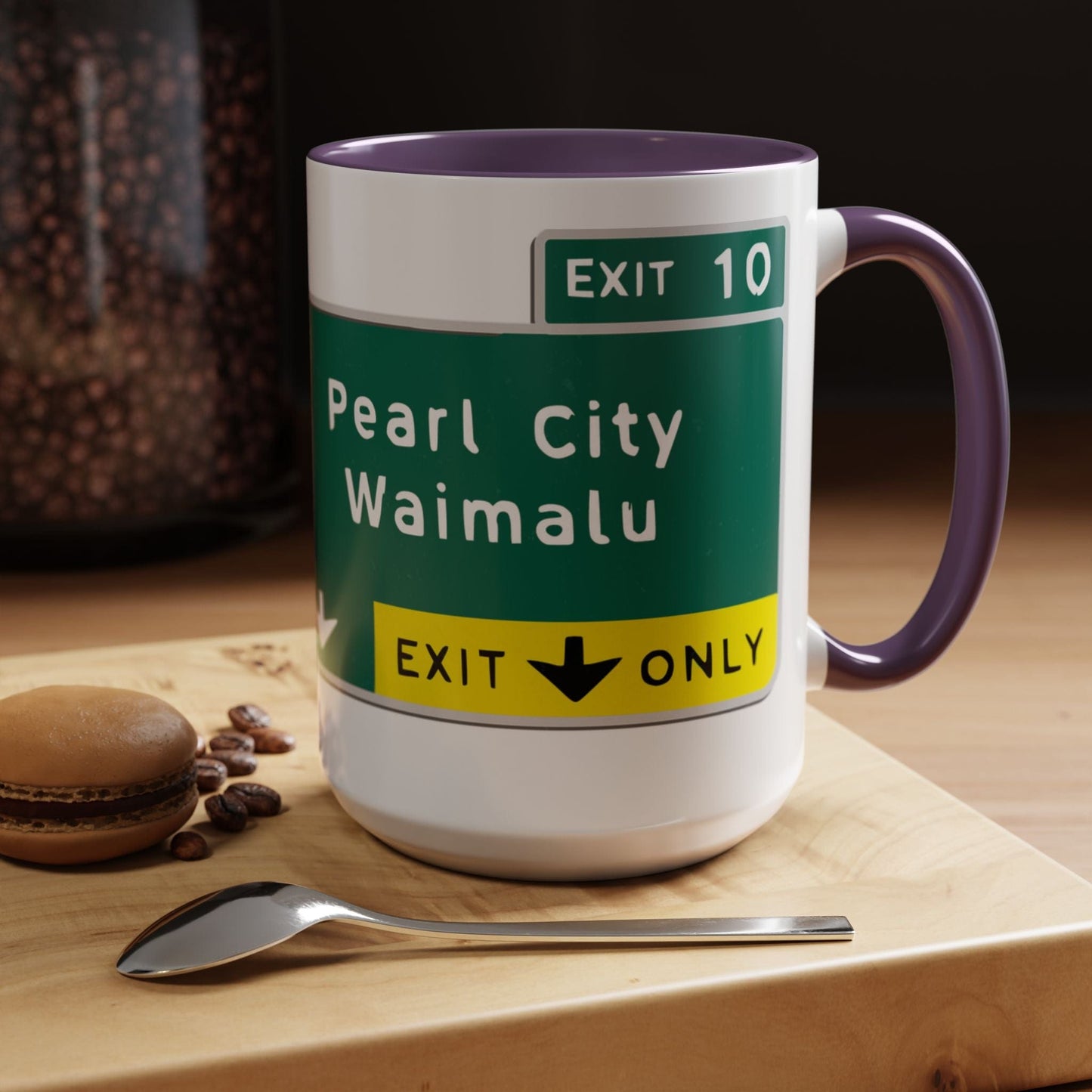 Signs of Wanderlust, Pearl City/Waimalu Exit 10, Hawaii 15oz Mug Purple / 15oz