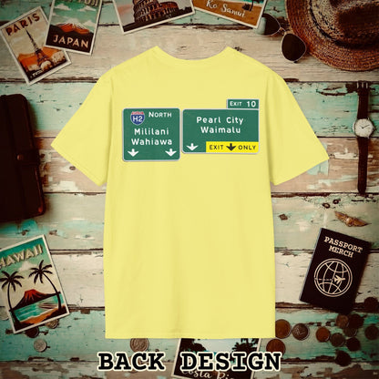 Signs of Wanderlust, Pearl City/Waimalu Exit 10, Hawaii Back Print T-Shirt Cornsilk / S
