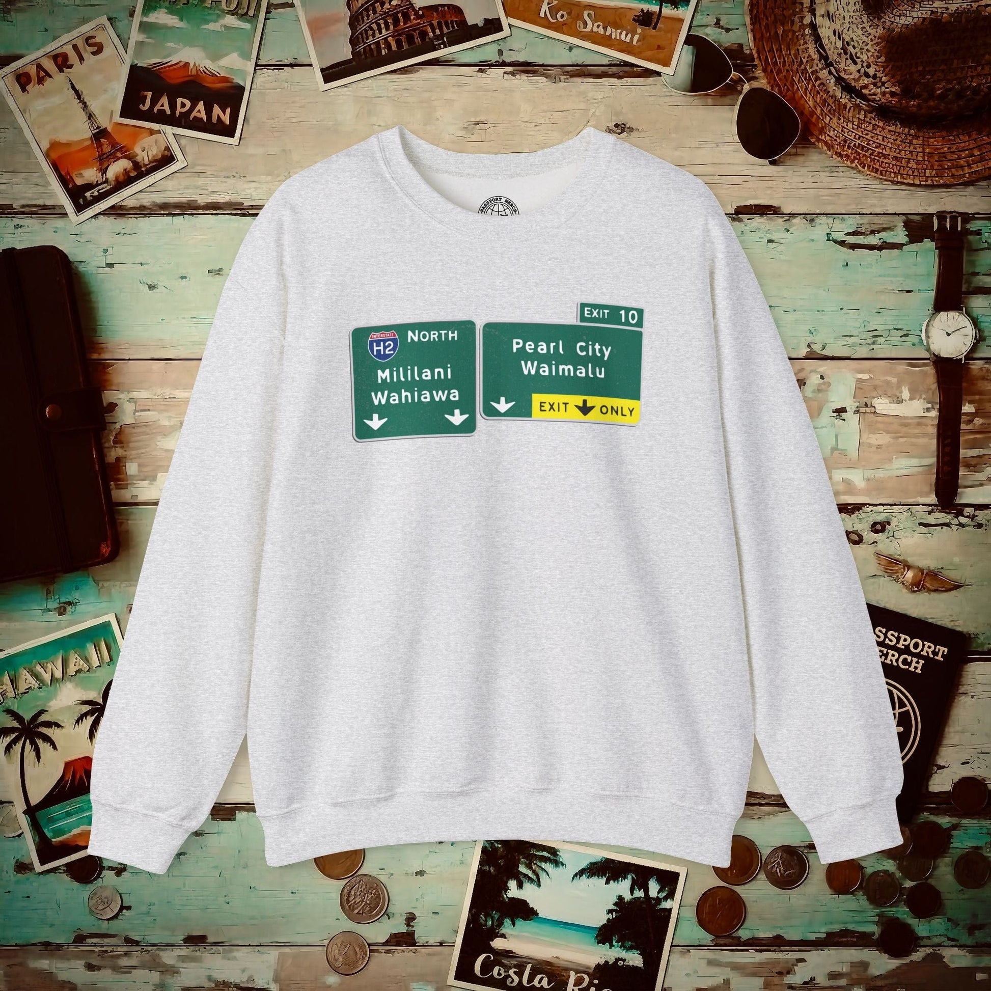 Signs of Wanderlust, Pearl City/Waimalu Exit 10, Hawaii Crewneck Ash / S