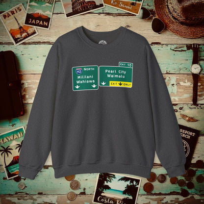 Signs of Wanderlust, Pearl City/Waimalu Exit 10, Hawaii Crewneck Dark Heather / S