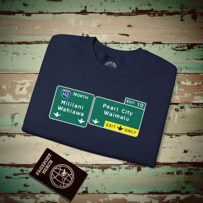 Signs of Wanderlust, Pearl City/Waimalu Exit 10, Hawaii Crewneck Navy / S