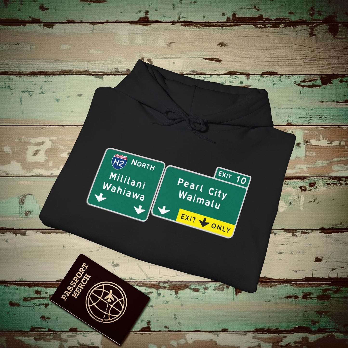 Signs of Wanderlust, Pearl City/Waimalu Exit 10, Hawaii Hoodie Black / S