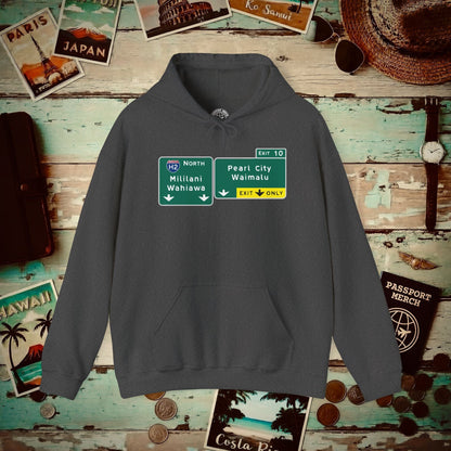 Signs of Wanderlust, Pearl City/Waimalu Exit 10, Hawaii Hoodie Dark Heather / S