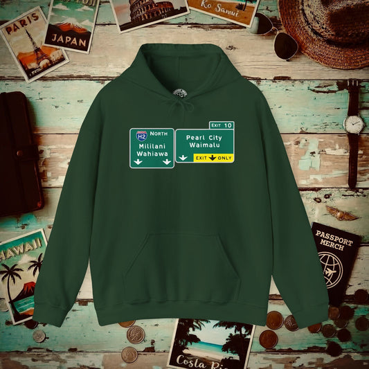 Signs of Wanderlust, Pearl City/Waimalu Exit 10, Hawaii Hoodie Forest Green / S
