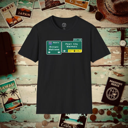 Signs of Wanderlust, Pearl City/Waimalu Exit 10, Hawaii T-Shirt Black / S