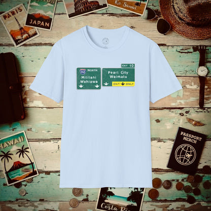Signs of Wanderlust, Pearl City/Waimalu Exit 10, Hawaii T-Shirt Light Blue / S