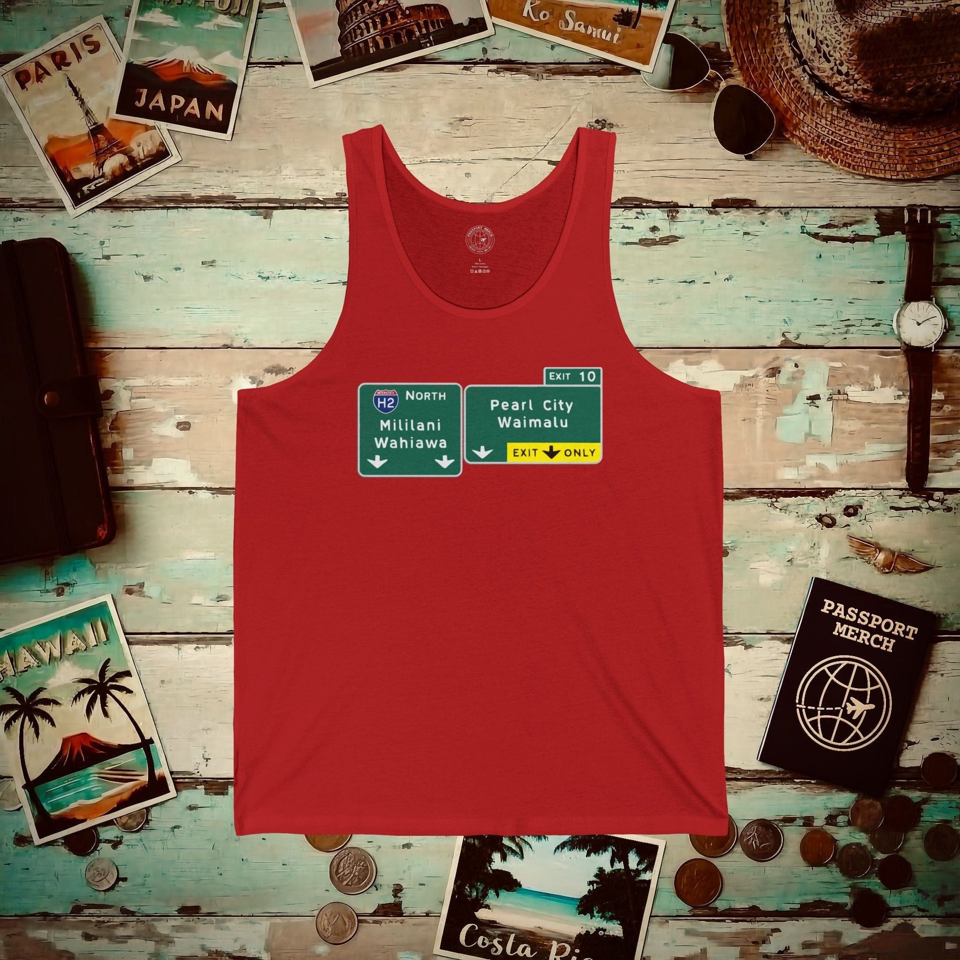 Signs of Wanderlust, Pearl City/Waimalu Exit 10, Hawaii Tank Top Red / XS