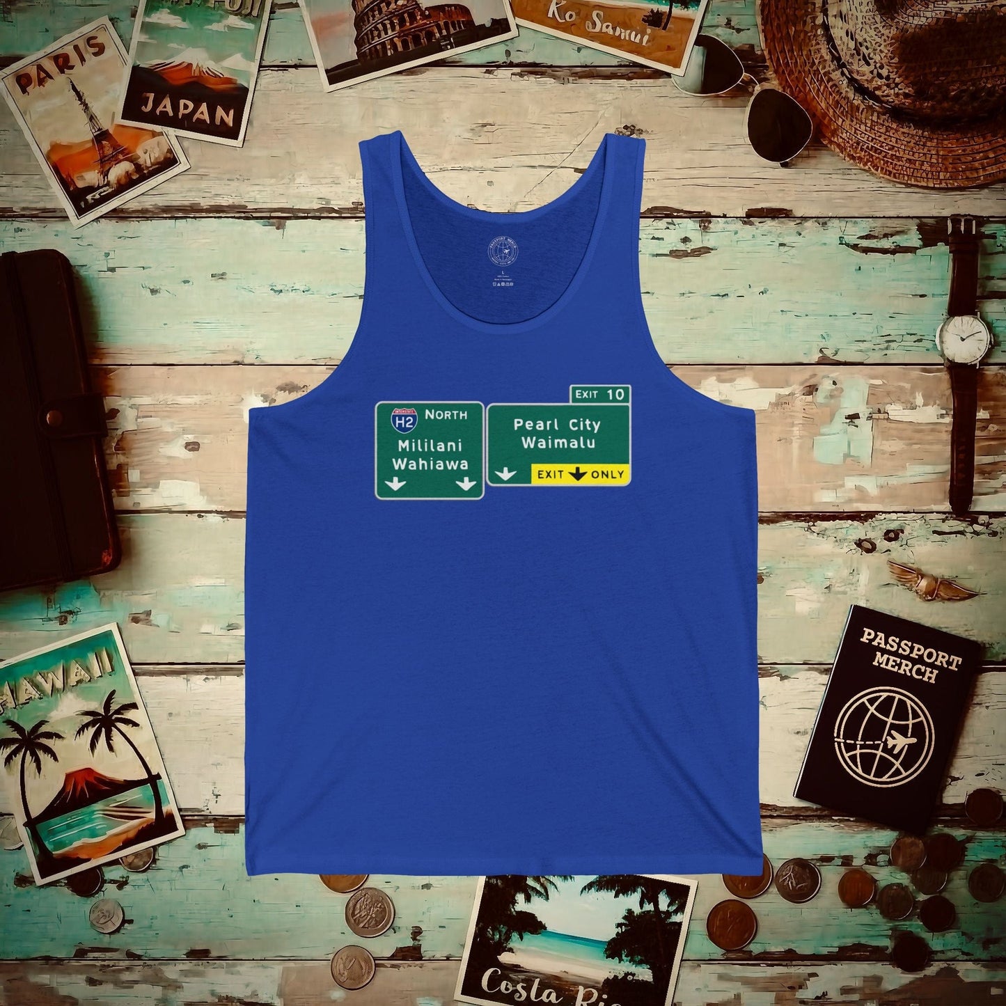 Signs of Wanderlust, Pearl City/Waimalu Exit 10, Hawaii Tank Top True Royal / XS
