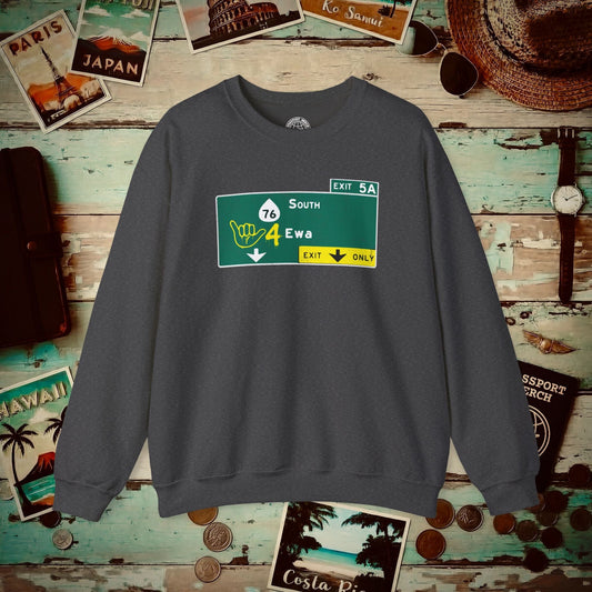 Signs of Wanderlust, Shaka 4 Ewa, Hawaii Crewneck Dark Heather / S