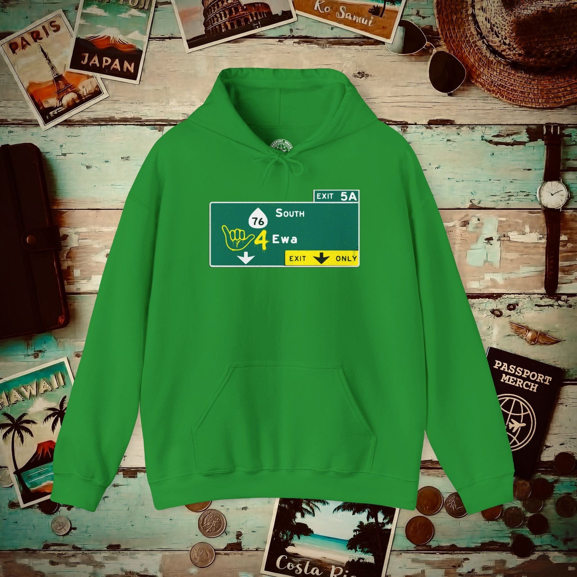 Signs of Wanderlust, Shaka 4 Ewa, Hawaii Hoodie Irish Green / S