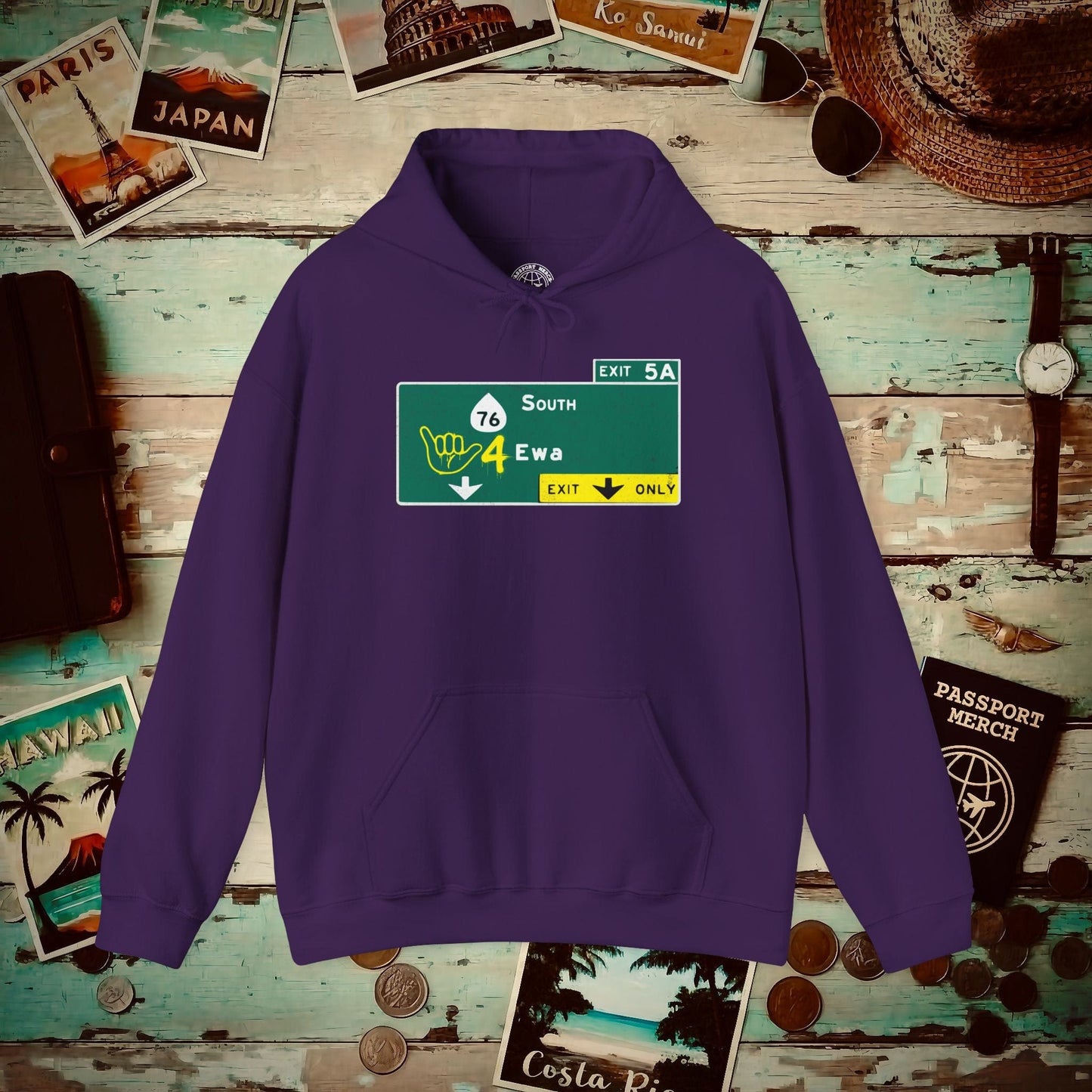 Signs of Wanderlust, Shaka 4 Ewa, Hawaii Hoodie Purple / S