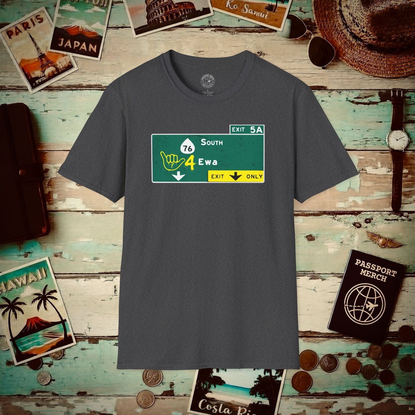 Signs of Wanderlust, Shaka 4 Ewa, Hawaii T-Shirt Dark Heather / S