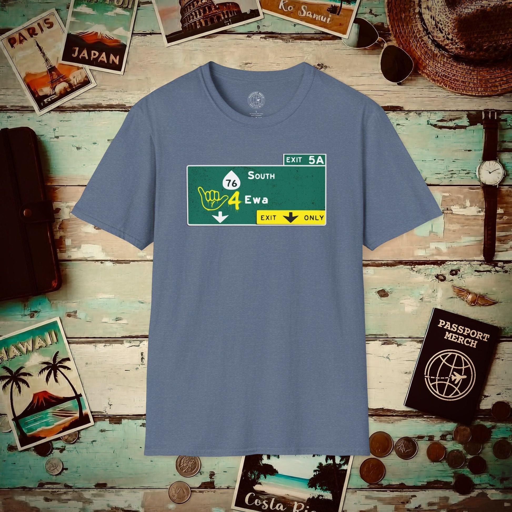 Signs of Wanderlust, Shaka 4 Ewa, Hawaii T-Shirt Heather Indigo / S