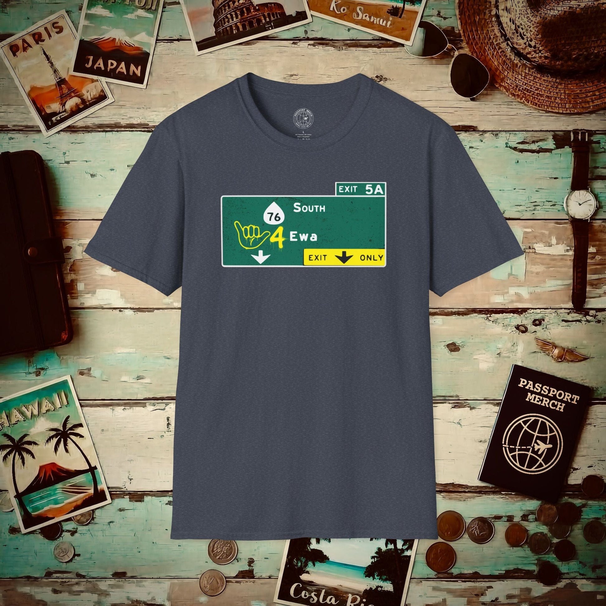 Signs of Wanderlust, Shaka 4 Ewa, Hawaii T-Shirt Heather Navy / S