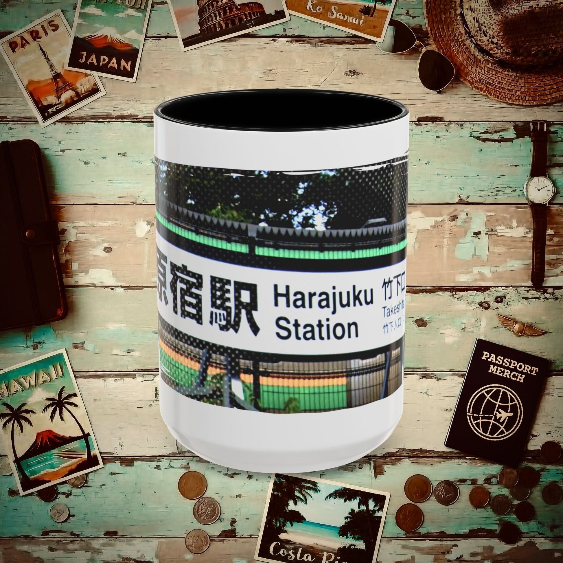 Signs of Wanderlust, Takeshita Street Harajuku Japan 15oz Mug Black / 15oz