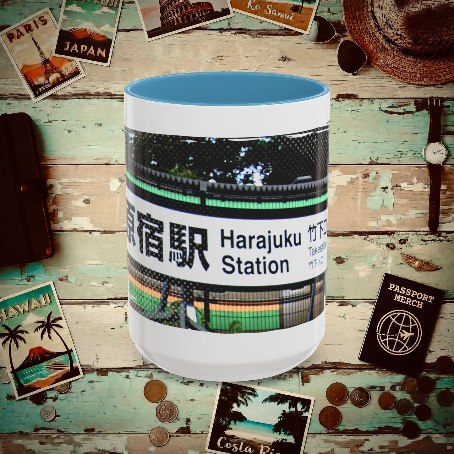 Signs of Wanderlust, Takeshita Street Harajuku Japan 15oz Mug Light Blue / 15oz