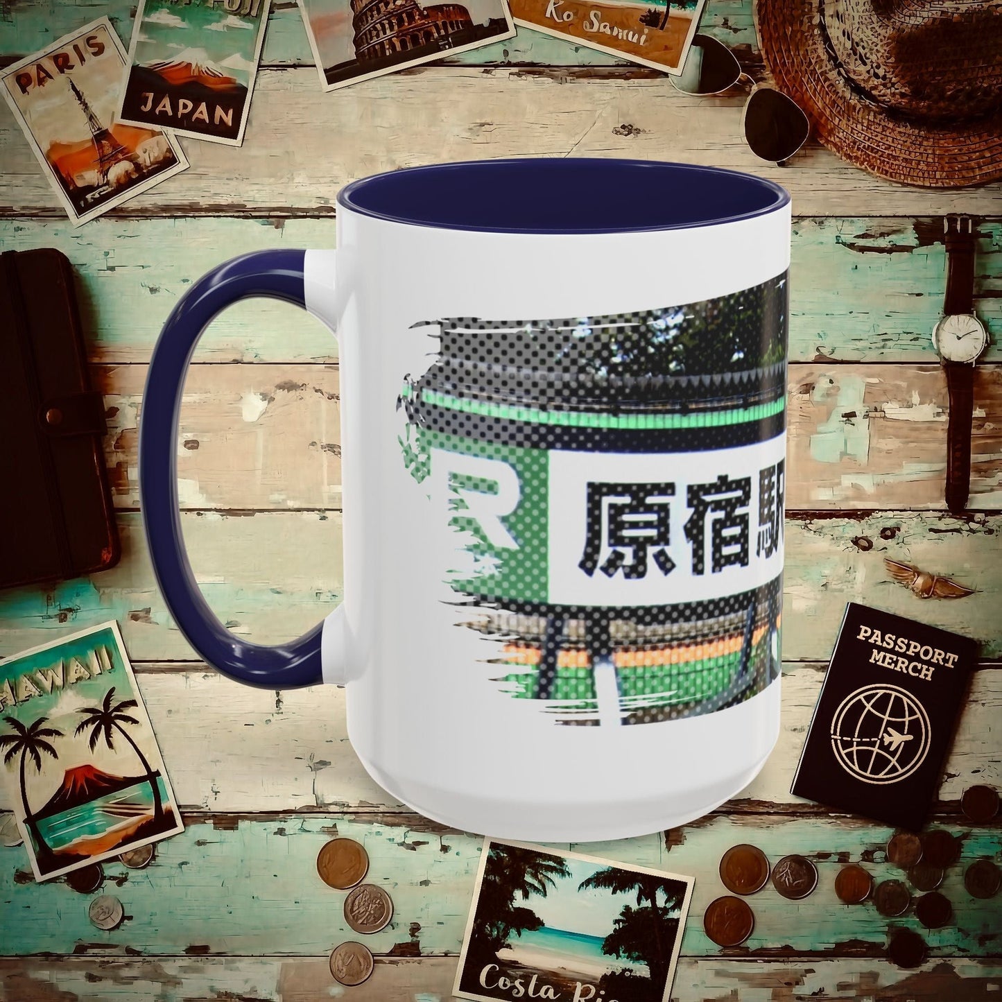 Signs of Wanderlust, Takeshita Street Harajuku Japan 15oz Mug Navy / 15oz