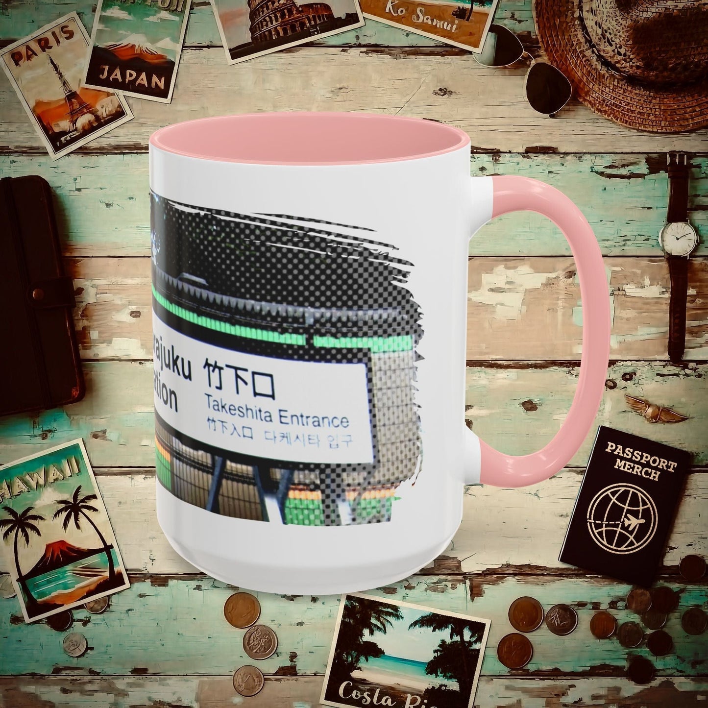 Signs of Wanderlust, Takeshita Street Harajuku Japan 15oz Mug Pink / 15oz