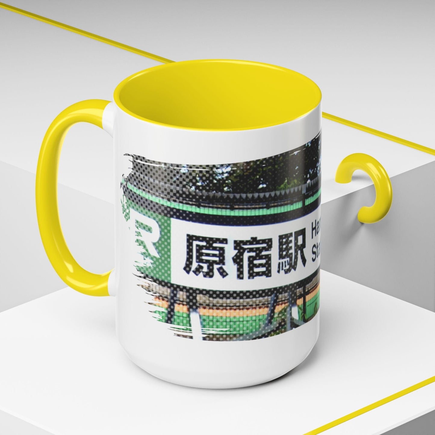 Signs of Wanderlust, Takeshita Street Harajuku Japan 15oz Mug Yellow / 15oz