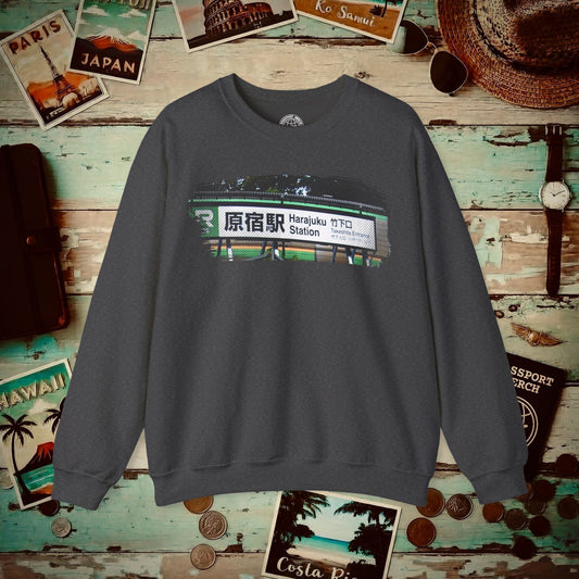 Signs of Wanderlust, Takeshita Street Harajuku Japan Crewneck Dark Heather / S