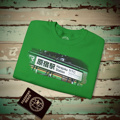 Signs of Wanderlust, Takeshita Street Harajuku Japan Crewneck Irish Green / S