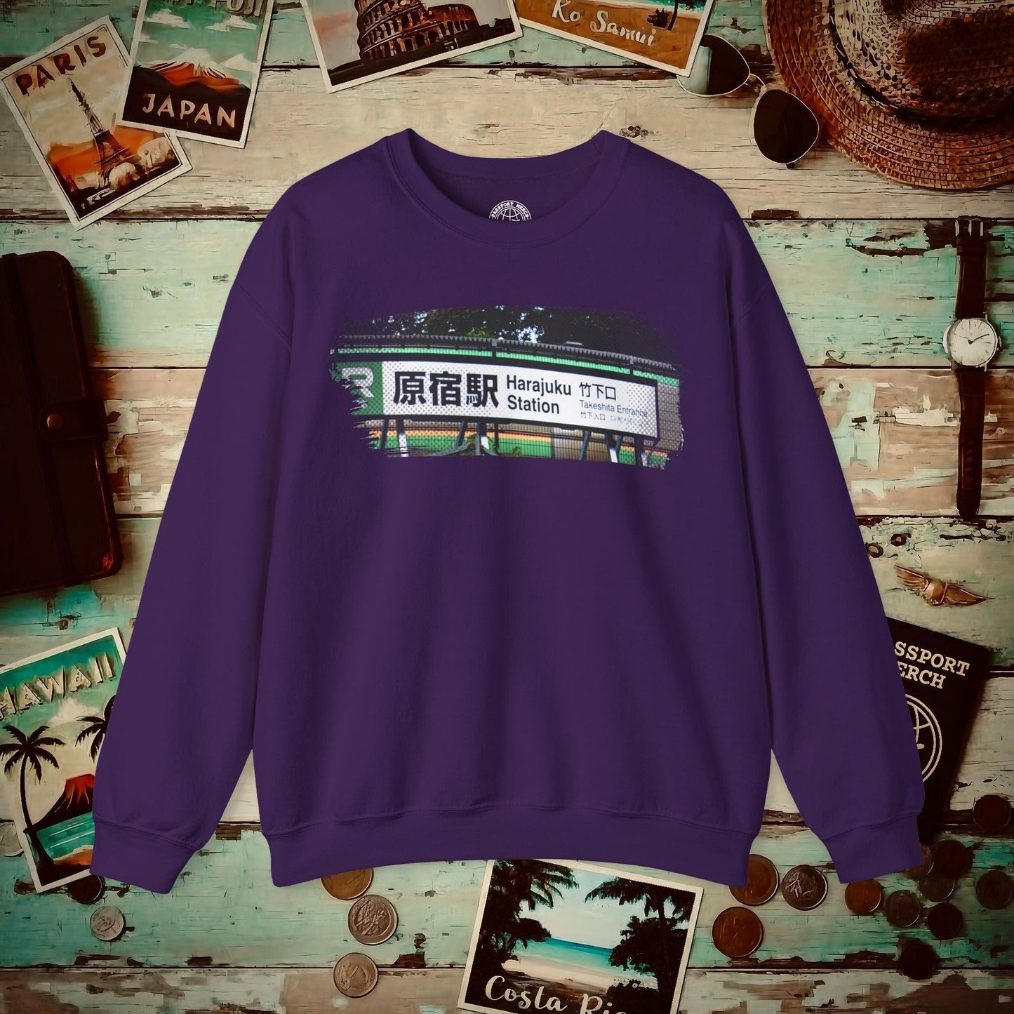 Signs of Wanderlust, Takeshita Street Harajuku Japan Crewneck Purple / S