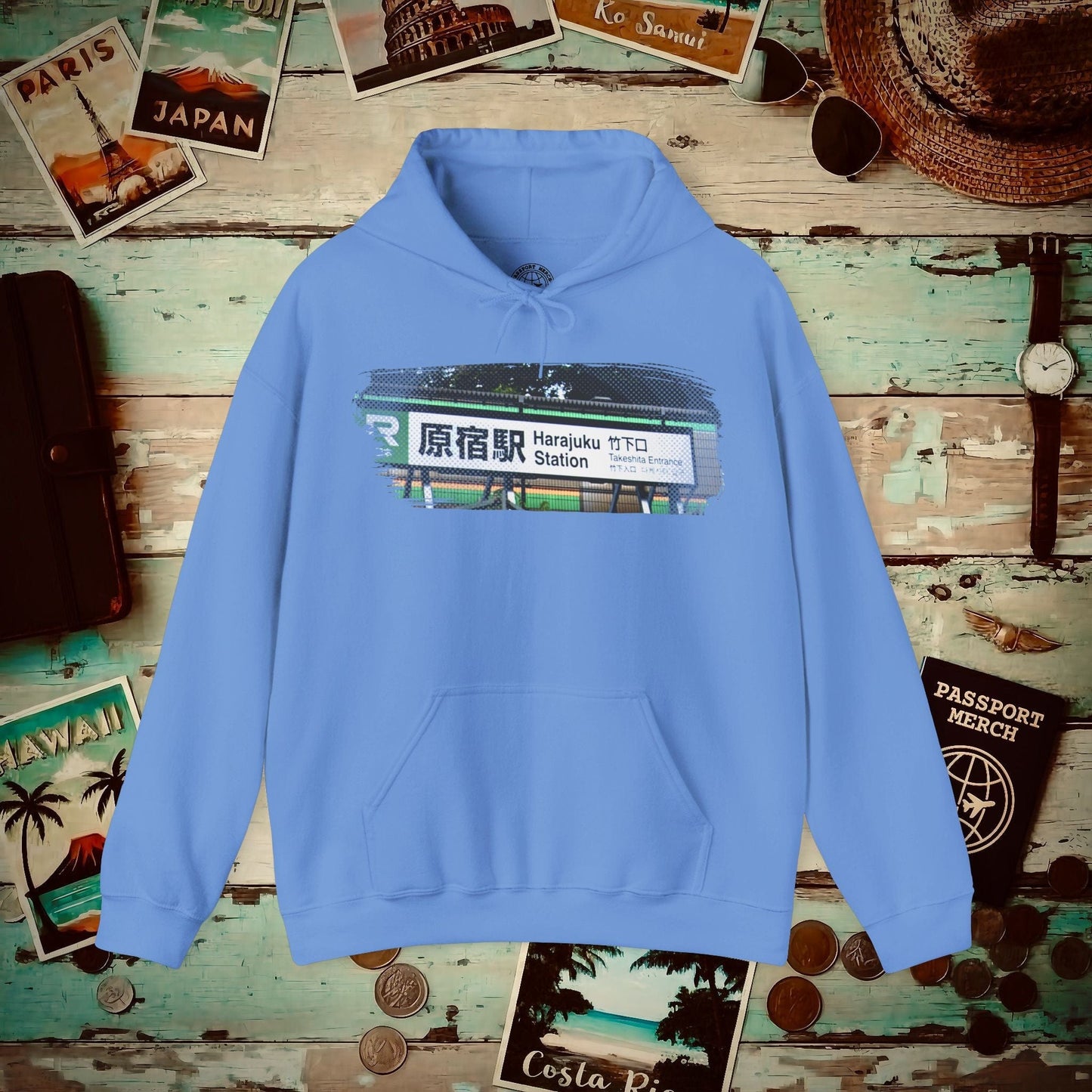 Signs of Wanderlust, Takeshita Street Harajuku Japan Hoodie Carolina Blue / S