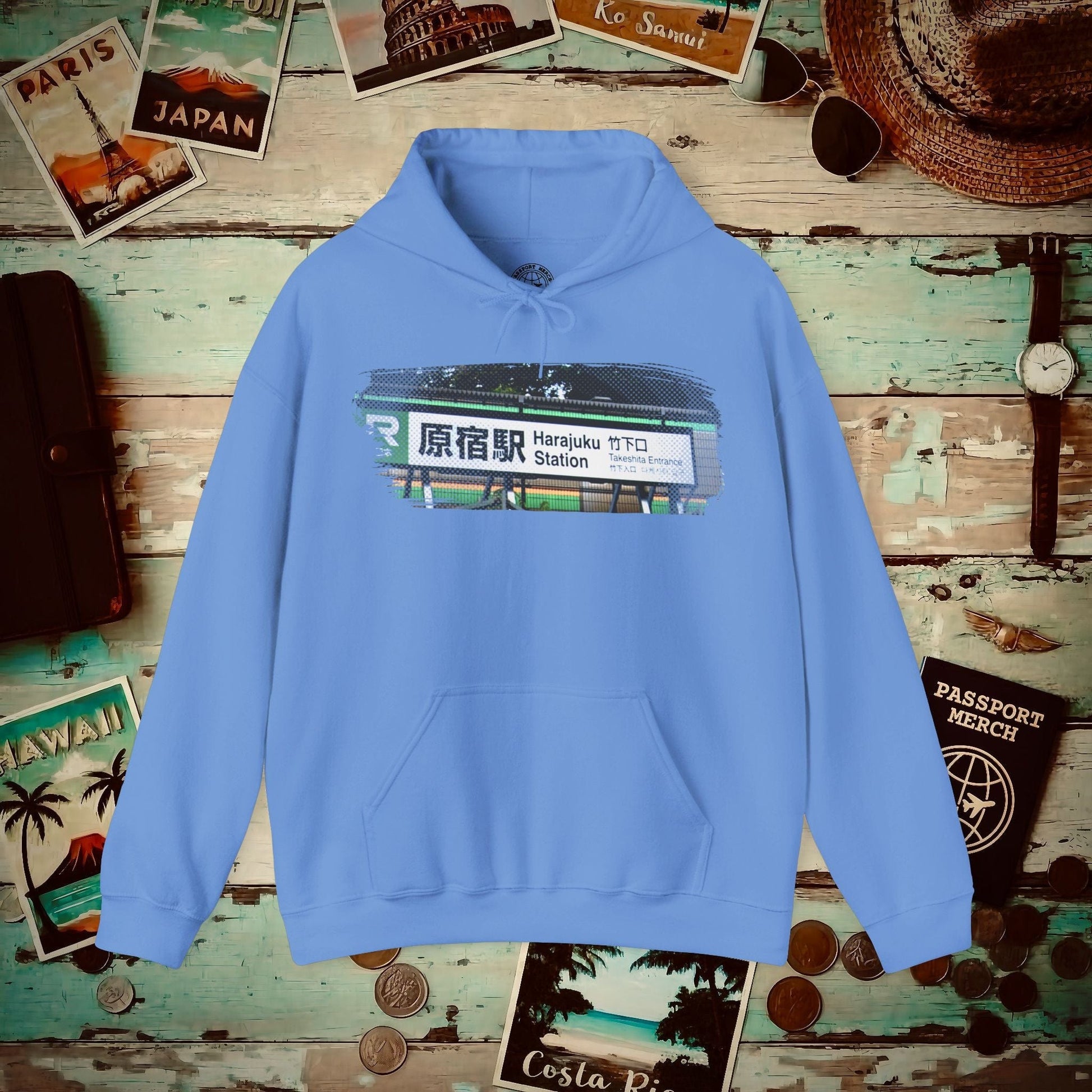 Signs of Wanderlust, Takeshita Street Harajuku Japan Hoodie Carolina Blue / S