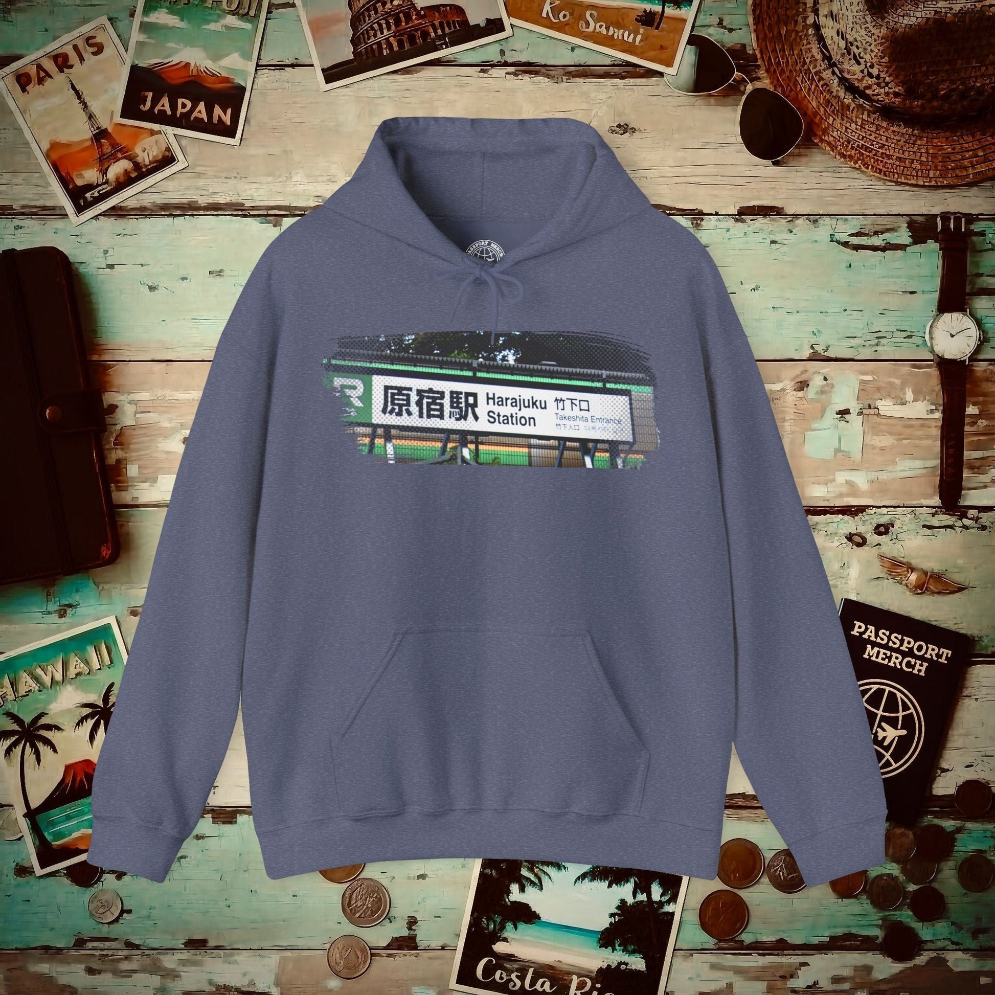 Signs of Wanderlust, Takeshita Street Harajuku Japan Hoodie Heather Navy / S