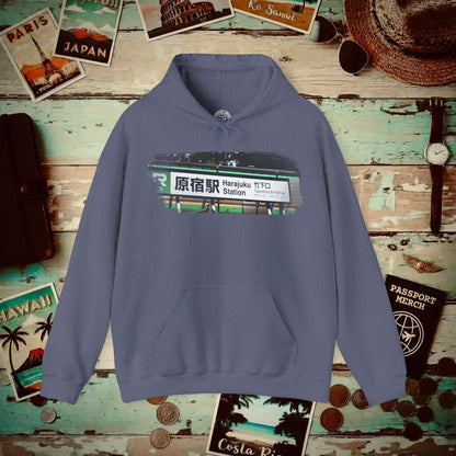 Signs of Wanderlust, Takeshita Street Harajuku Japan Hoodie Heather Navy / S