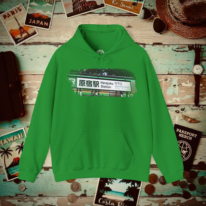 Signs of Wanderlust, Takeshita Street Harajuku Japan Hoodie Irish Green / S