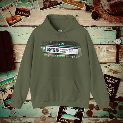 Signs of Wanderlust, Takeshita Street Harajuku Japan Hoodie Military Green / S