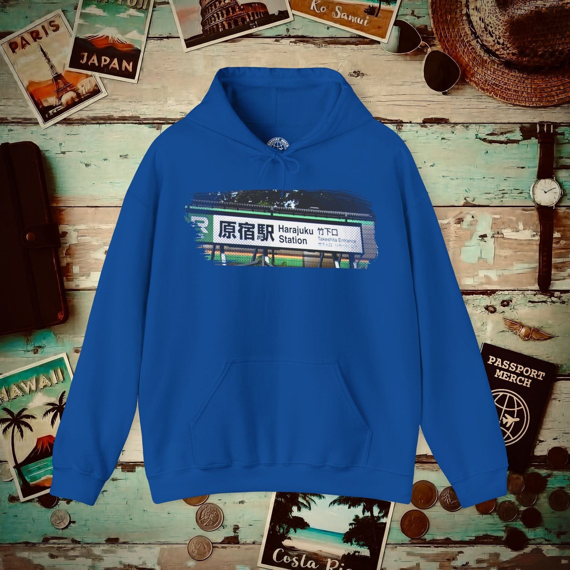 Signs of Wanderlust, Takeshita Street Harajuku Japan Hoodie Royal / S