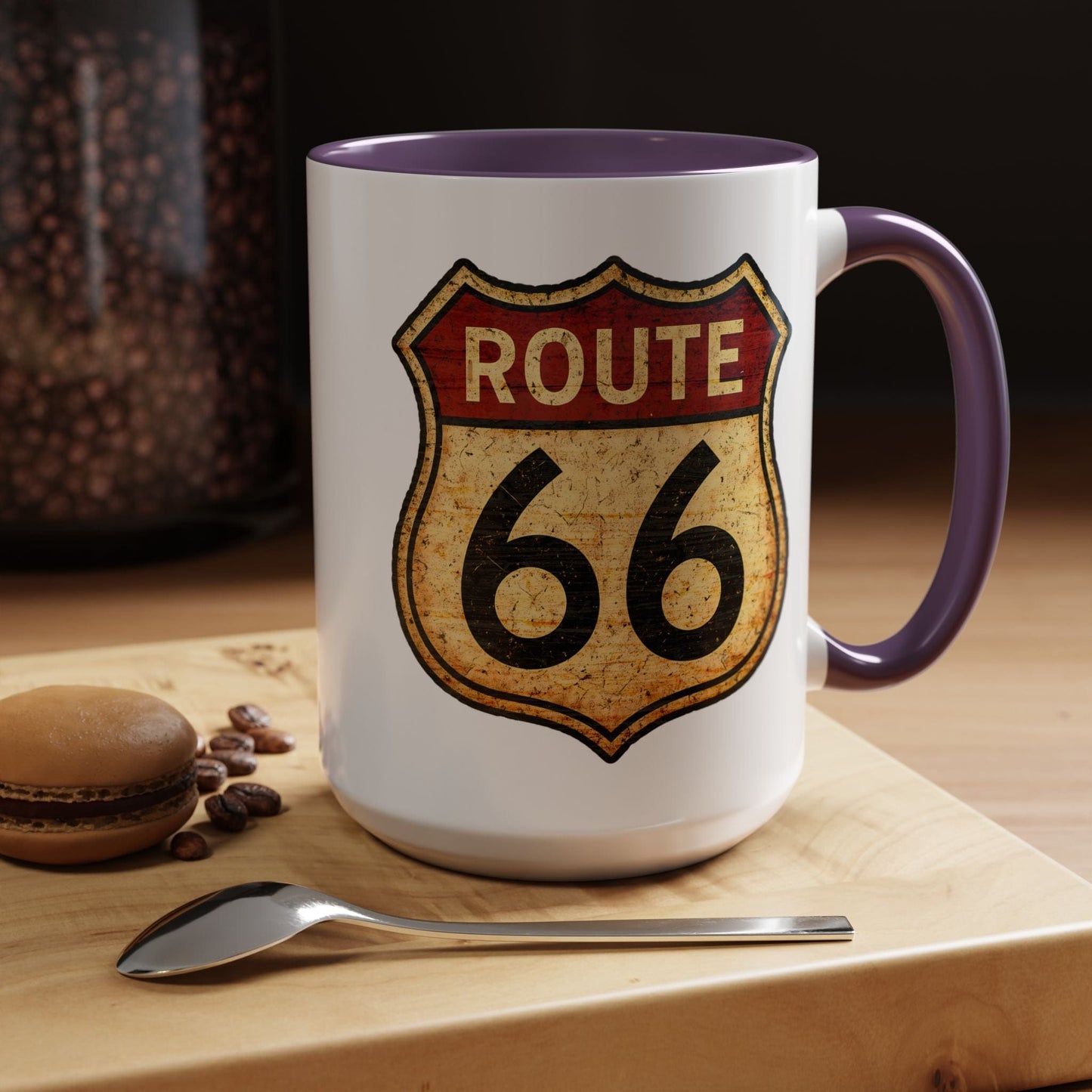 Signs of Wanderlust, Vintage Route 66, USA 15oz Mug Purple / 15oz