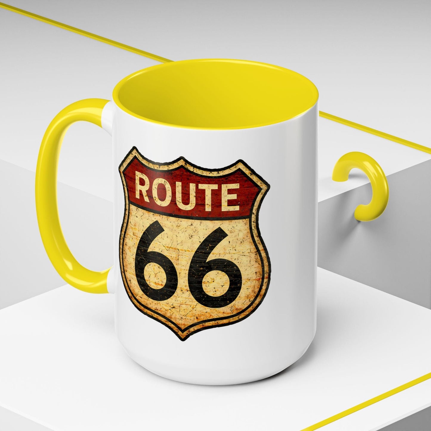 Signs of Wanderlust, Vintage Route 66, USA 15oz Mug Yellow / 15oz