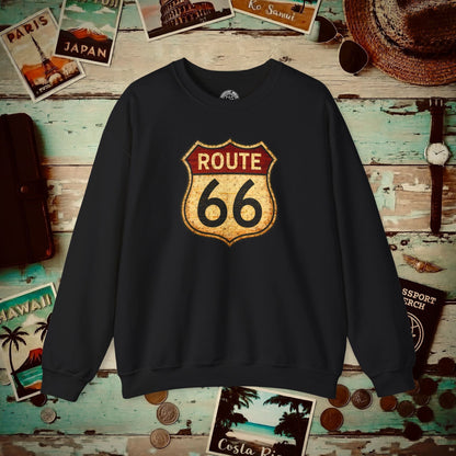 Signs of Wanderlust, Vintage Route 66, USA Crewneck Black / S