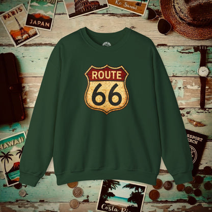Signs of Wanderlust, Vintage Route 66, USA Crewneck Forest Green / S