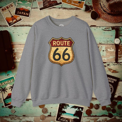 Signs of Wanderlust, Vintage Route 66, USA Crewneck Graphite Heather / S